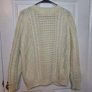 Vintage Fashion Knit Cream Fisherman Sweater Textured Cable Knit Size M